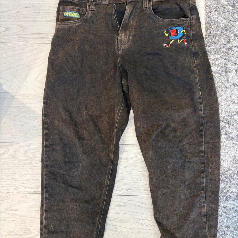 Empyre vintage style brown wash tv embroidered jeans